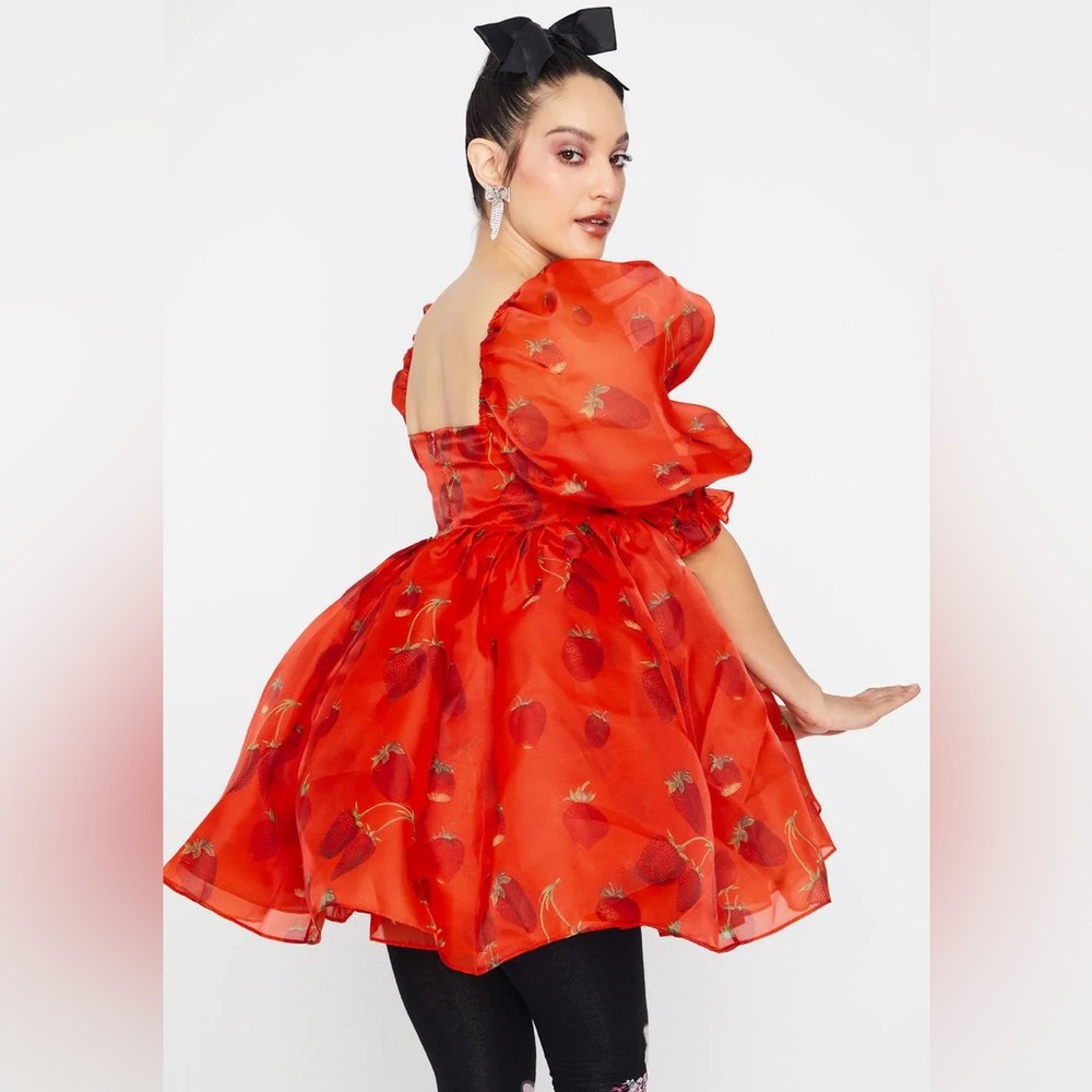 Selkie Red Strawberry Puff Dress L - Picture 3 of 10